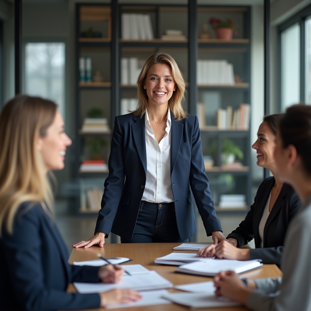 Profesionist care conduce o ședință de echipă cu autoritate naturală