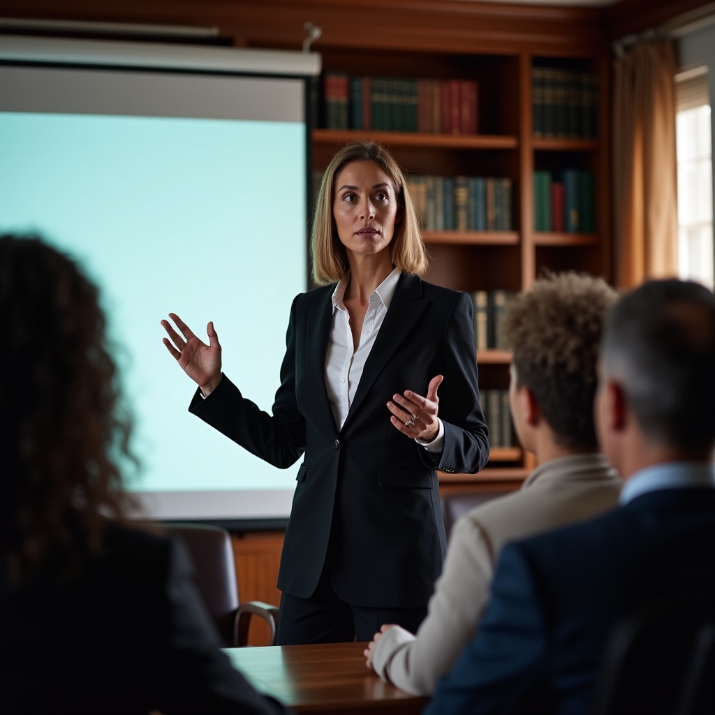 Profesionist prezentând o strategie în fața unui grup de decidenți